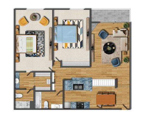 Floor plan for 2 beds, 2 baths, 1120 sqft
